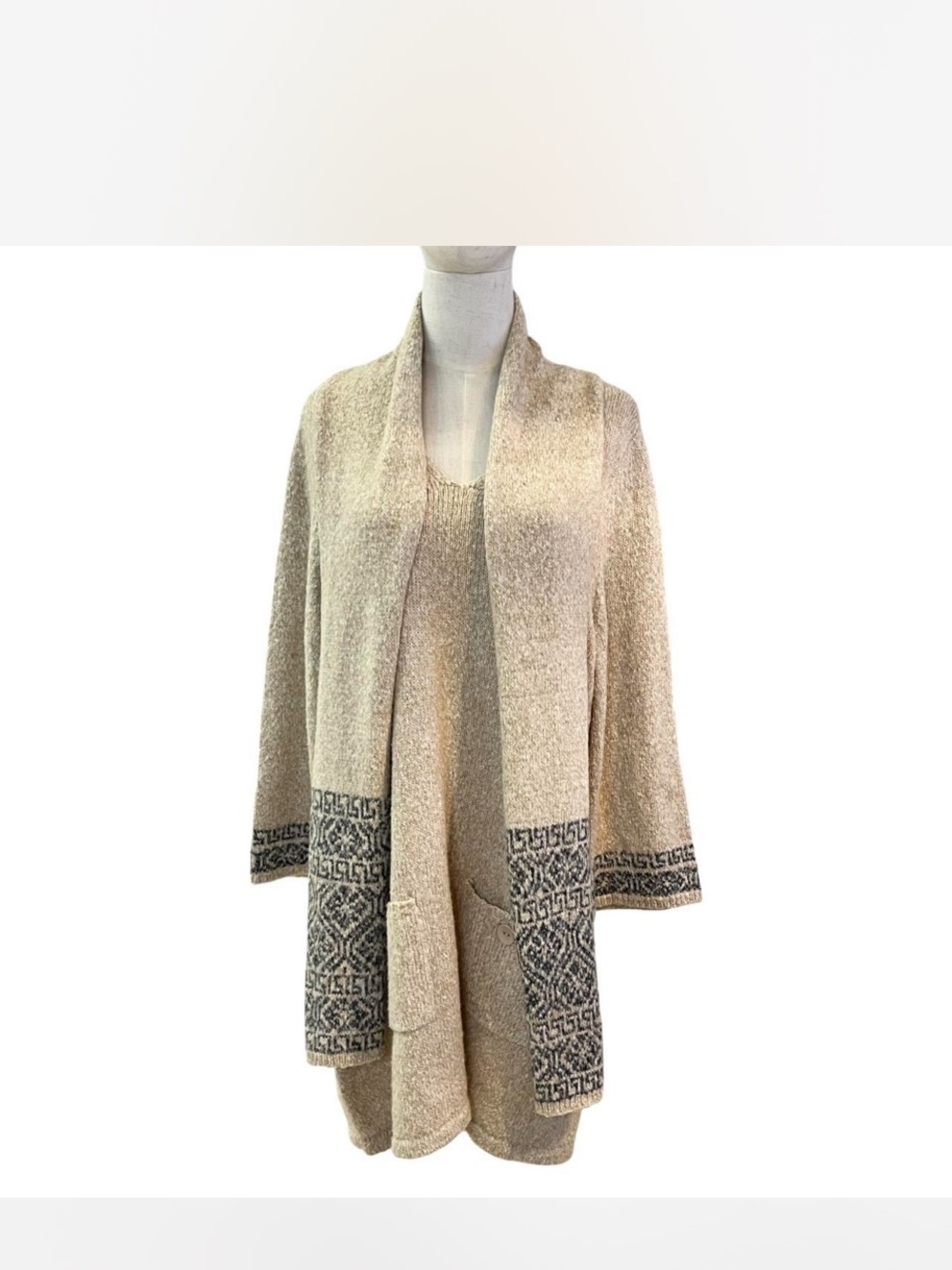 Style & Co Beige Open-Front Women's Cardigan with attached scarf